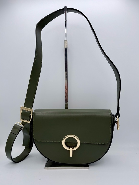 Boris In Pelle Handbags - Borse in Pelle Genuine Leather Saddle‎ Crossbody Bag Olive Green Made in Italy